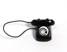 画像1: ミニチュア雑貨 黒電話 / レトロ電話 回転式ダイヤル電話 (1)