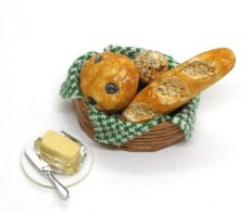画像1: ミニチュアフード パン籠（楕円）＆バター皿 (1)