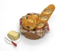 画像1: ミニチュアフード パン籠（丸）＆バター皿 (1)