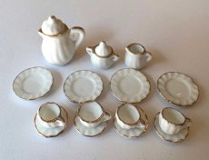 画像1: ミニチュア食器 陶器ティーセット15点セット  ホワイト金縁 (1)