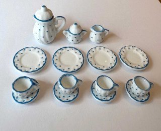 ミニチュア食器 陶器ティーセット15点セット ブルーウィロー