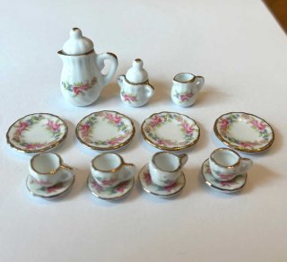 ミニチュア食器 陶器ティーセット15点セット ブルーウィロー