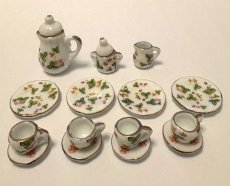 画像1: ミニチュア食器 陶器ティーセット15点セット  ワイルドストロベリー (1)
