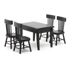 画像1: ミニチュア家具 ダイニングテーブル＆チェアセット 黒 / 机 椅子 (1)