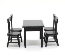 画像2:  『SALE』 ミニチュア家具 ダイニングテーブル＆チェアセット 黒 / 机 椅子 (2)