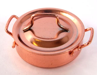画像1: ミニチュアキッチン用品 銅両手鍋 浅型 蓋付き / シチュー鍋 (1)