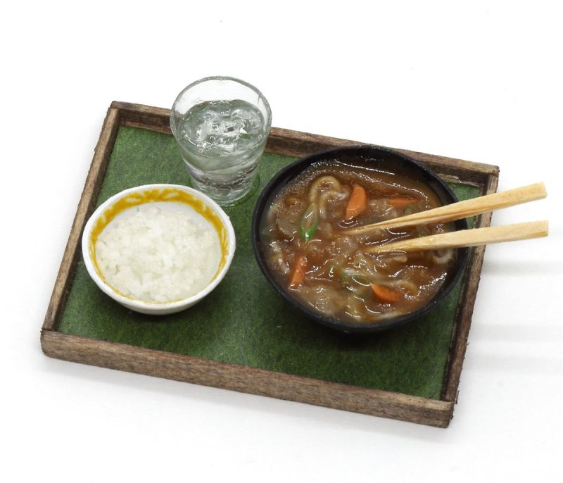ミニチュアフード カレーうどんとご飯セット マーブルチョコ ミニチュアトレーセットNo.2