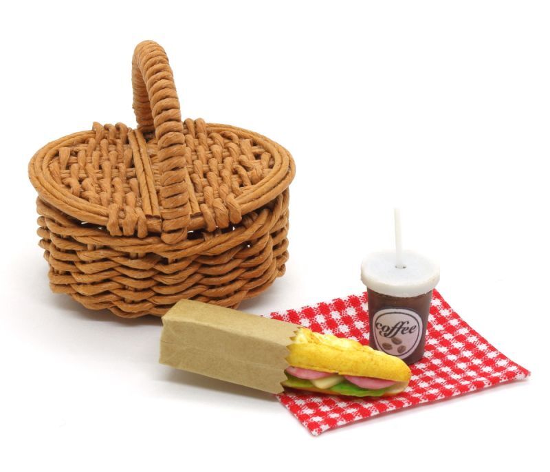 画像1: ミニチュア ふた付きバスケット サンドイッチセット コーヒー (1)
