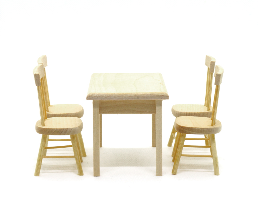 ミニチュア家具 ダイニングテーブル＆チェアセット ナチュラル / 机 椅子 - マーブルチョコ