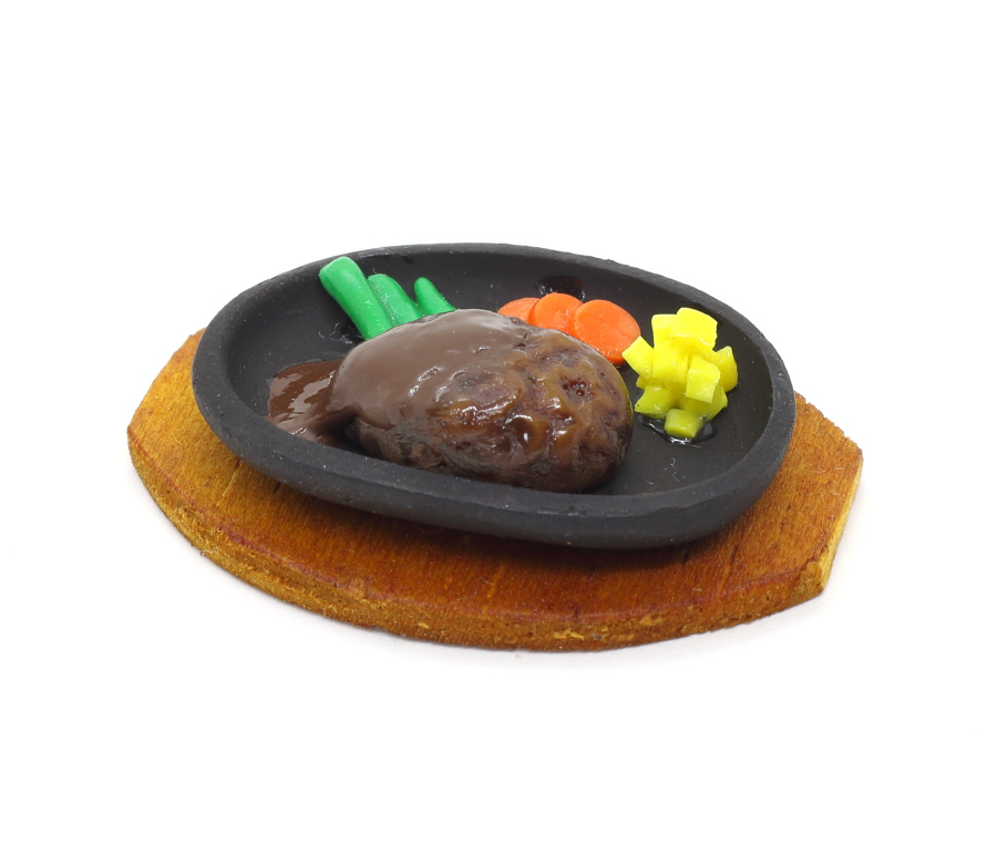 画像1: ミニチュアフード ハンバーグステーキ・鉄板皿 (1)