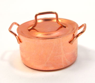 画像1: ミニチュアキッチン用品 銅両手鍋 深型 蓋付き / シチュー鍋 カレー鍋 (1)