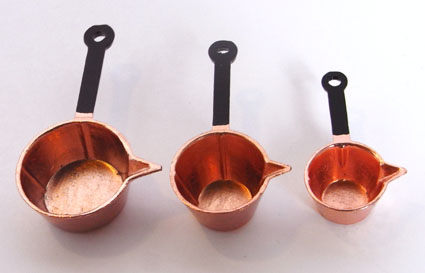 画像1: ミニチュアキッチン用品 銅片手鍋3点セット / ソースパン (1)